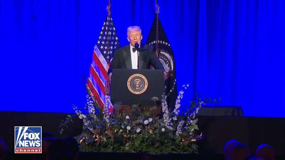 ‘YOU GOTTA BE KIDDING’: President Trump jokes he tried to get out of wearing a a tuxedo for his dinner remarks.