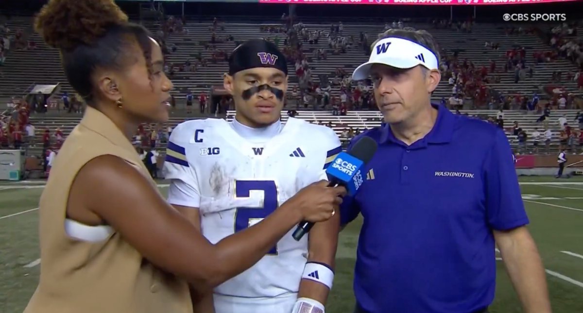 "We want the Apple Cup back in Seattle. That was the statement." 🗣️ Washington Football's Jedd Fisch and Demond Williams Jr. spoke with our Tiffany Blackmon after taking down WSU