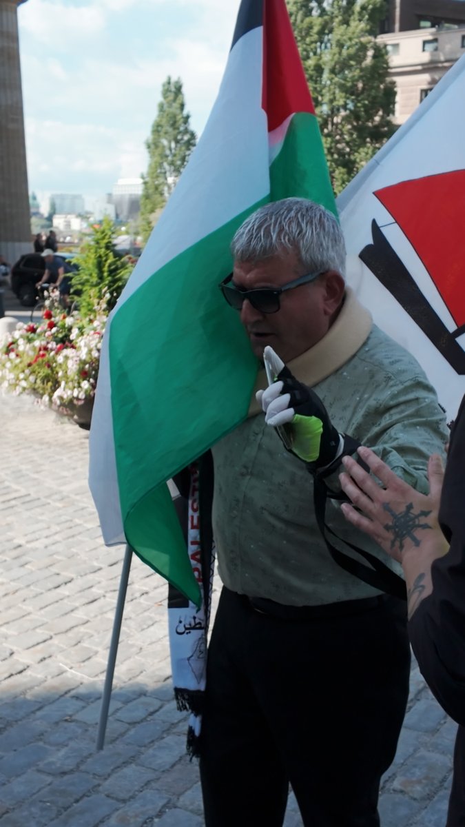 Ofta på Palestinademonstrationer är det någon som knackar mig i ryggen med en flagga. Nästan alltid är det Palestinagubben – som vill skrika av sig.