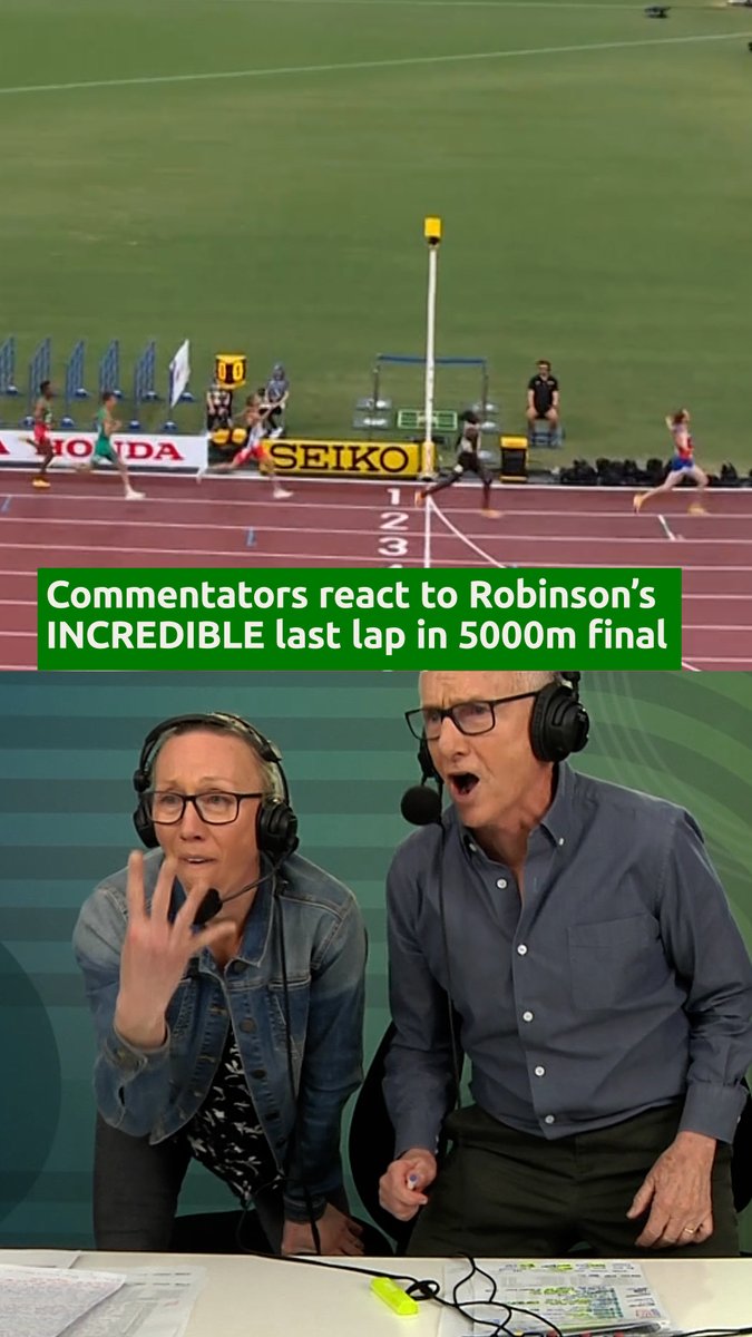 "LOOK AT ROBINSON... HE'S FINISHED FOURTH!" 🤯 🇦🇺 Ky Robinson surged from 11th to 4th on the last lap of the 5000m final, and the result had Bruce McAvaney and Tamsyn Manou jumping for joy! 😍 #WCHTokyo25 | September 13-21 | SBS VICELAND &amp; SBS On Demand 📺