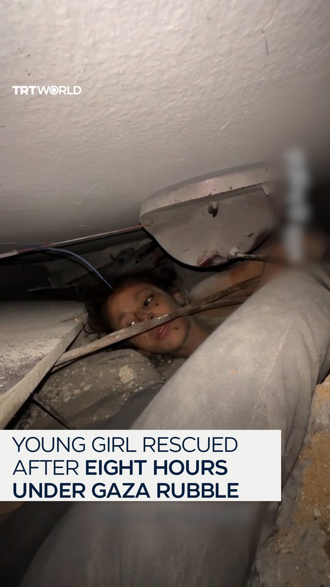 Eyewitness video shows the dramatic rescue of Marah, a 10-year-old girl, pulled alive from the rubble of a building bombed by Israel in Gaza City after being trapped for eight hours, as Israeli forces continue their military offensive and commit massacres against civilians
