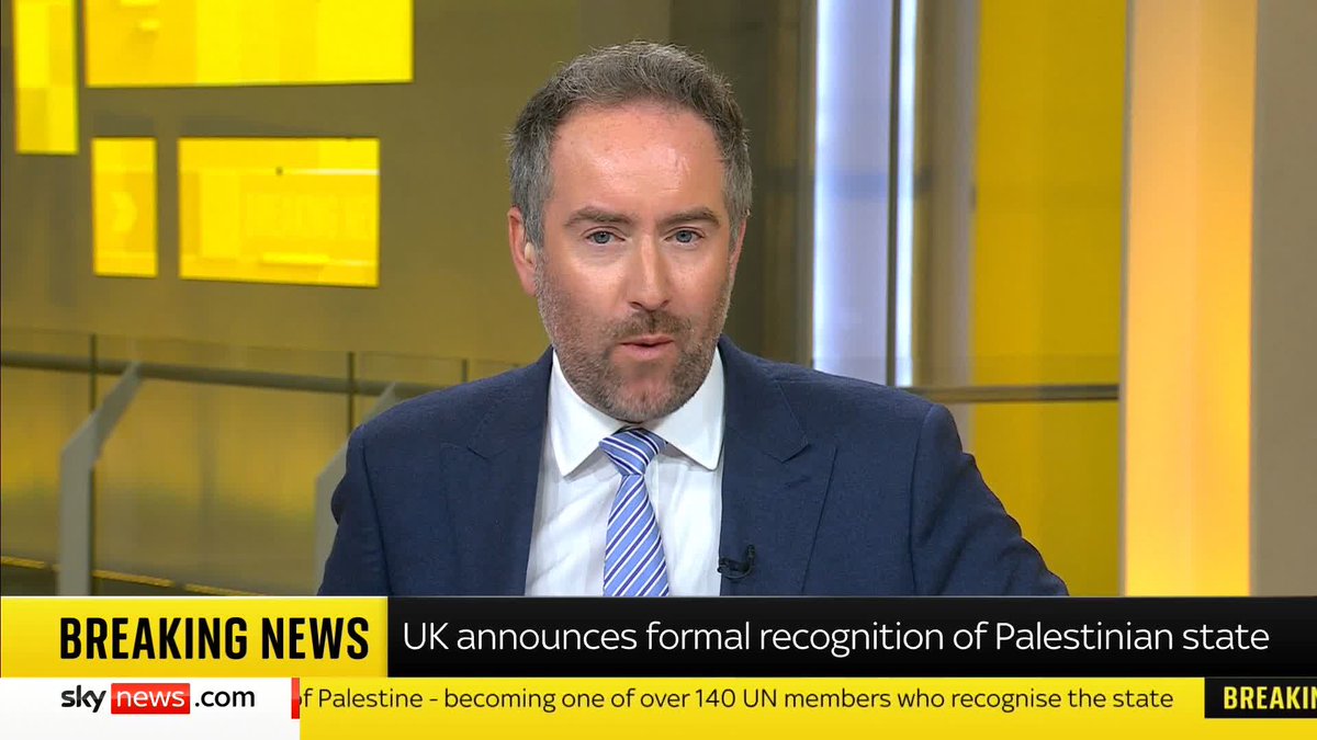 BREAKING: UK formally recognises the state of Palestine, following Canada and Australia. 📺 Sky 501 and YouTube