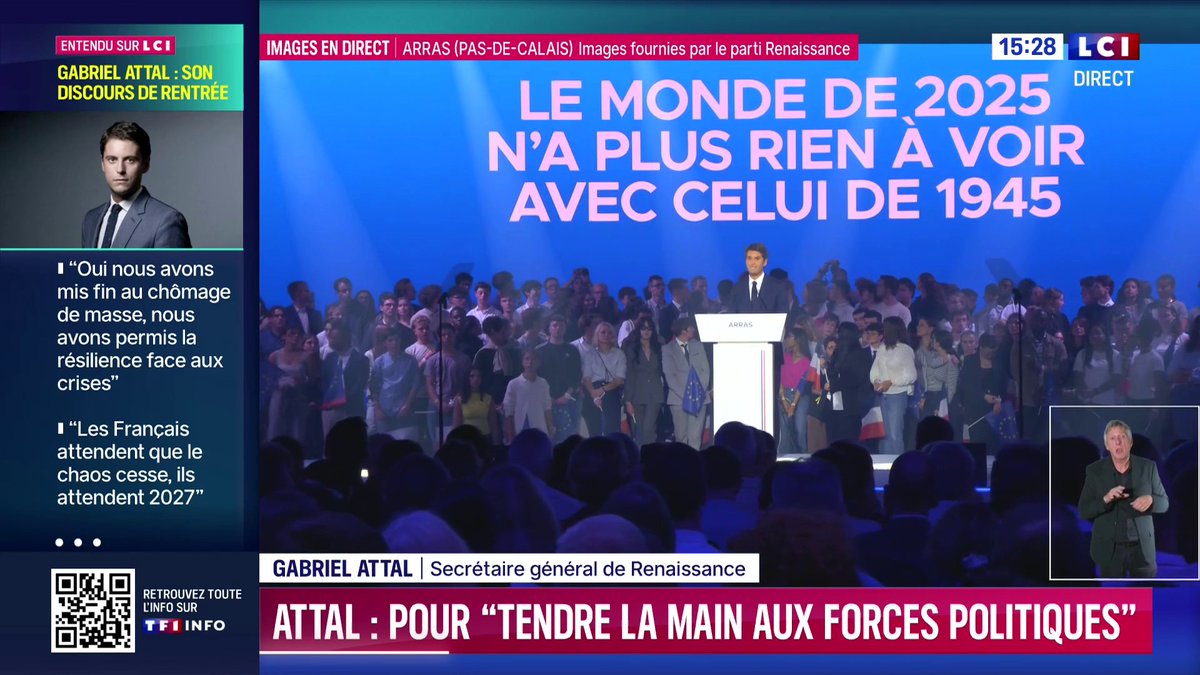 "Nous proposerons de créer un nouveau système de retraite", lance Gabriel Attal. "Notre système sera libre, sans âge légal de départ, mais avec une durée de cotisation, par points, avec la capitalisation ouverte à tous les Français qui le souhaitent." ▶️ avec Bénédicte Le Chatelier