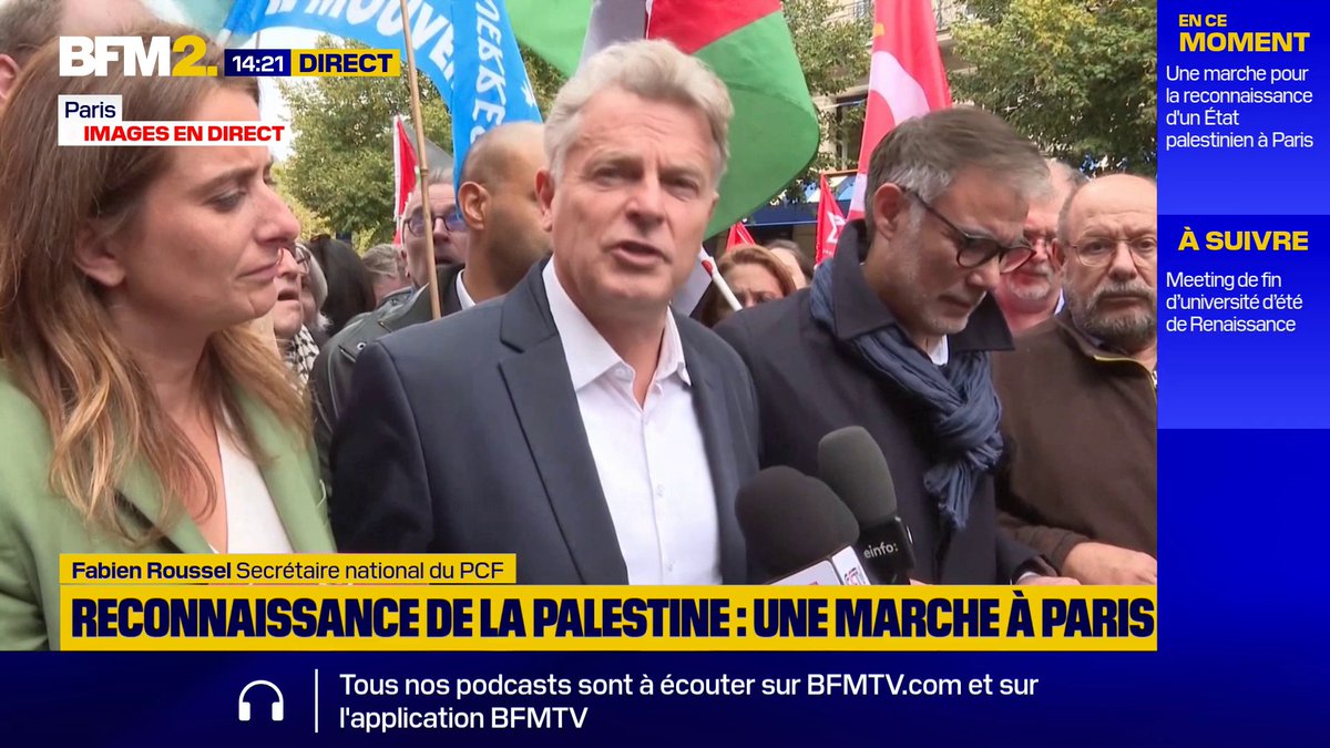 "Cette reconnaissance de la Palestine va dans le bon sens même si elle arrive tardivement", déclare Fabien Roussel ce dimanche à la mobilisation parisienne #BFM2