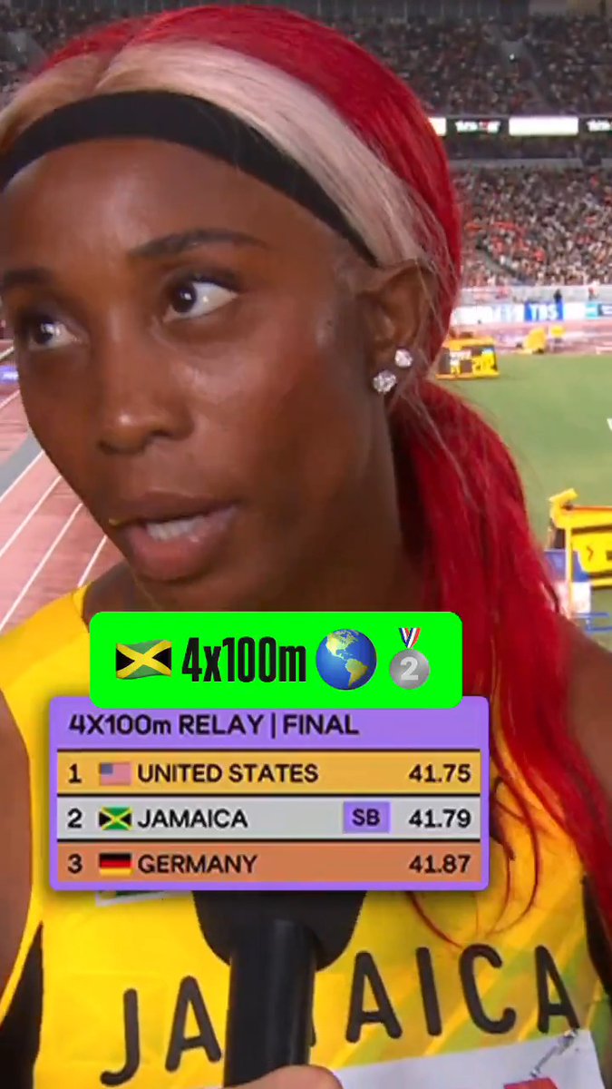 🇯🇲Jamaican 4x100m grateful to win a medal for 🇯🇲Shelly-Ann Fraser-Pryce in her final world championship race. ❤️ #WorldAthleticsChamps