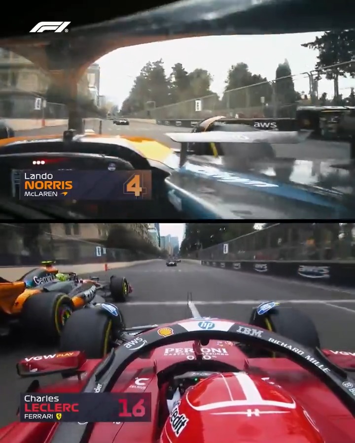 Leclerc catches Norris napping at the restart 👀 #F1 #AzerbaijanGP