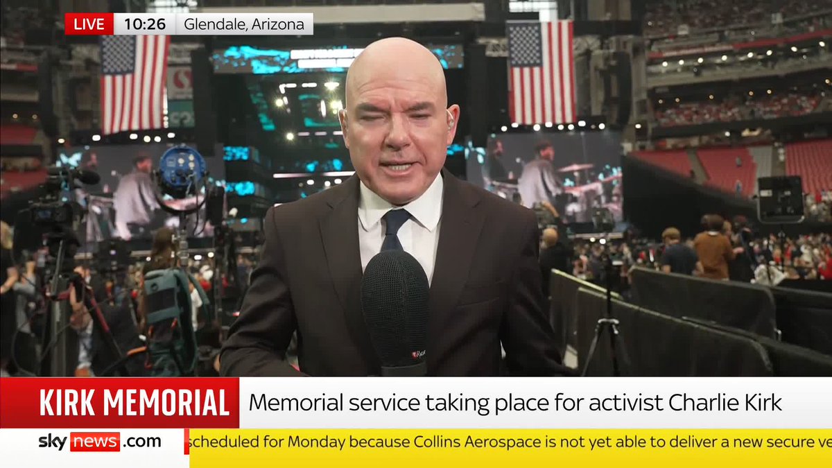 Donald Trump and other MAGA figureheads are set to speak at a memorial service for Charlie Kirk this evening. James Matthews is live at the State Farm Arena in Arizona with the latest Follow live: 📺 Sky 501, Virgin 602, Freeview 233 and YouTube