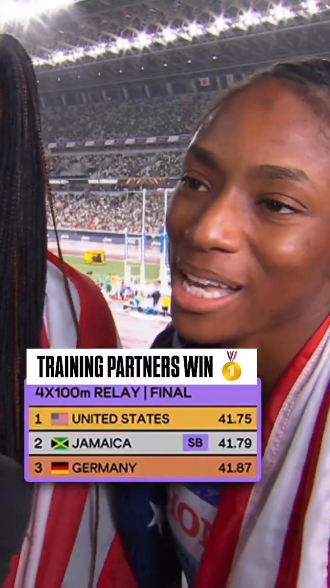 🇺🇸Team USA training partners react to winning world championship gold together. #WorldAthleticsChamps