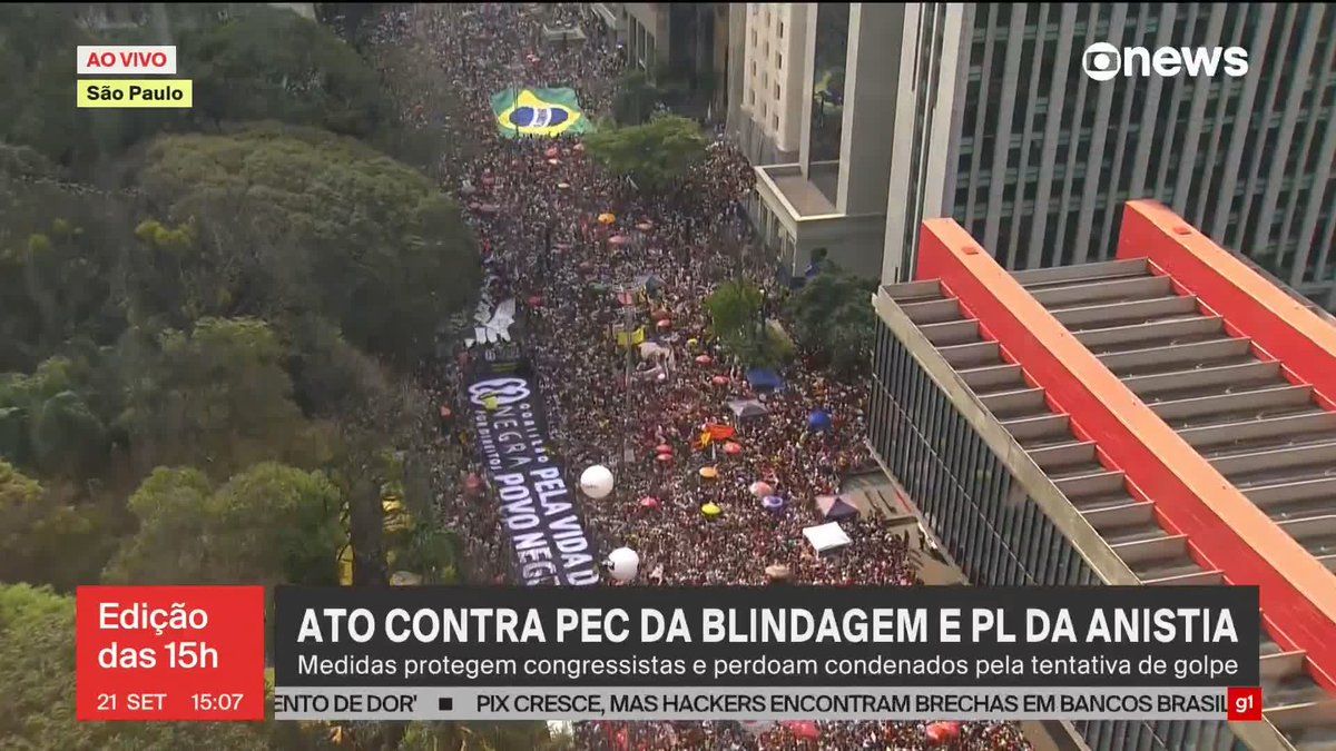 Em São Paulo, o ato contra a PEC da Blindagem e o projeto de lei de anistia está concentrado em frente ao Masp, na Avenida Paulista. Rosana Cerqueira acompanha tudo de perto e traz os detalhes. ➡ Assista na #GloboNews: