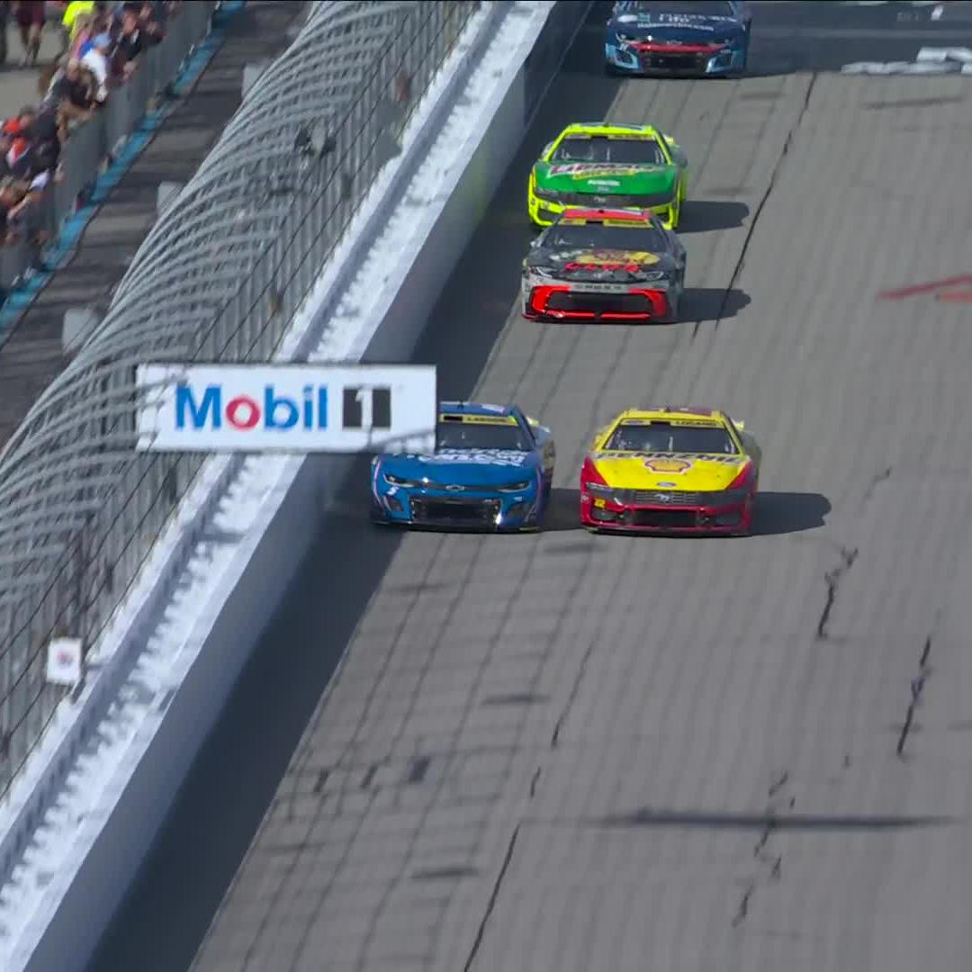 Larson led for a moment, but Joey Logano said, "Not so fast."