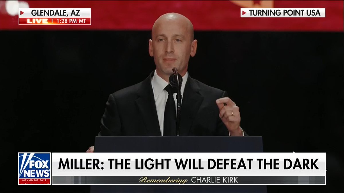 STEPHEN MILLER: "You thought you could kill Charlie Kirk? You have made him immortal! ... And now millions will carry on his legacy."