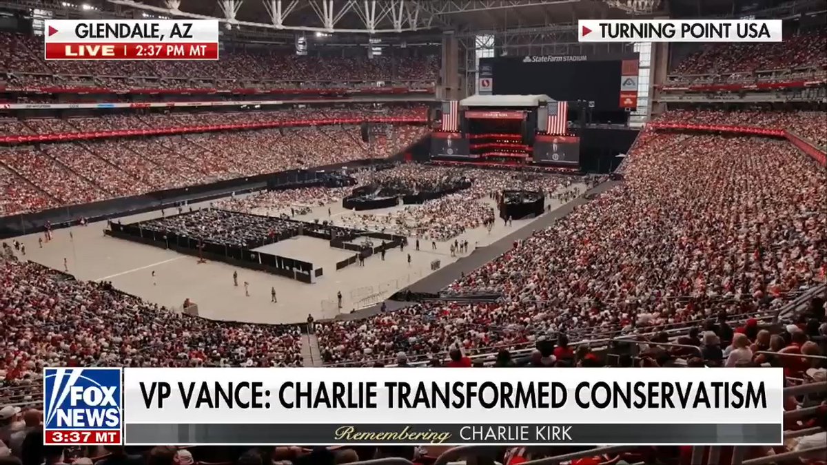 VP VANCE: "He believed this country’s best days were not behind us, but ahead of us." "The movement which he created demanded more. It demanded courage. It demanded hard work. It demanded building, and it demanded leaders." "And, my friends, in Charlie Kirk we found a great American leader."