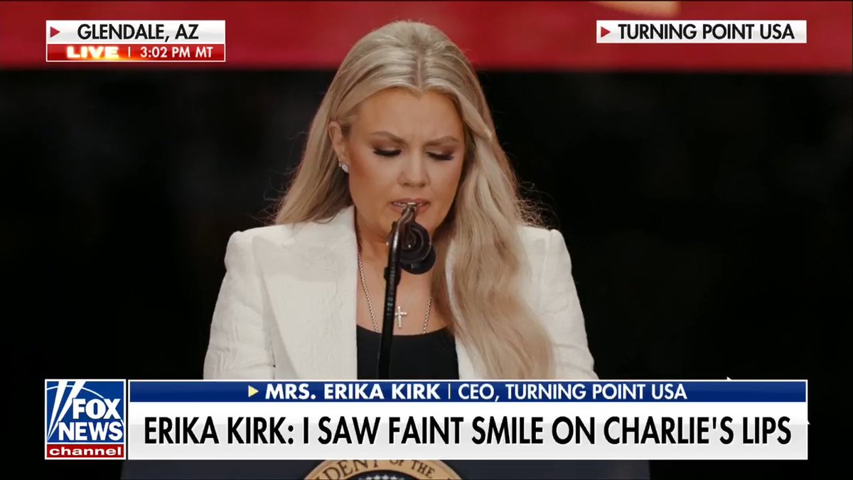 ERIKA KIRK: "After Charlie's assassination, we didn't see violence, we didn't see rioting..." "We didn't see revolution, instead we saw what my husband always prayed he would see in this country — we saw revival!"