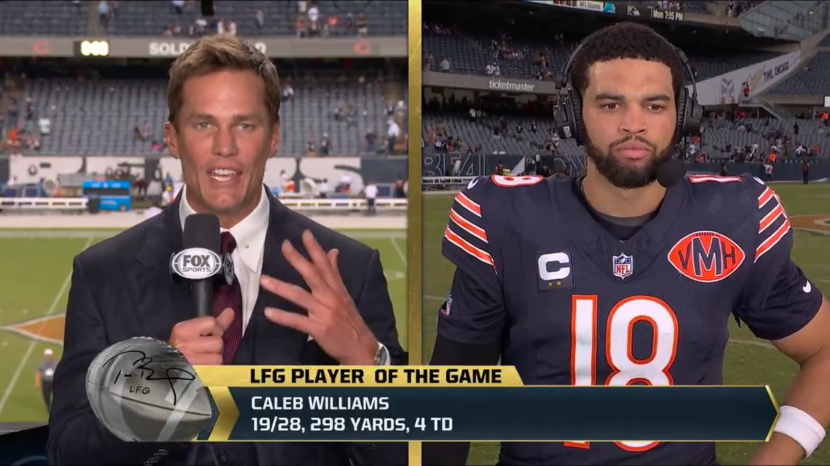 "The ultimate trust is within those guys. The other 10 guys on the field...to go out there and be able to play a clean game." Congratulations to Tom Brady's #LFG Player of the Game, Chicago Bears QB Caleb Williams 🐻👏