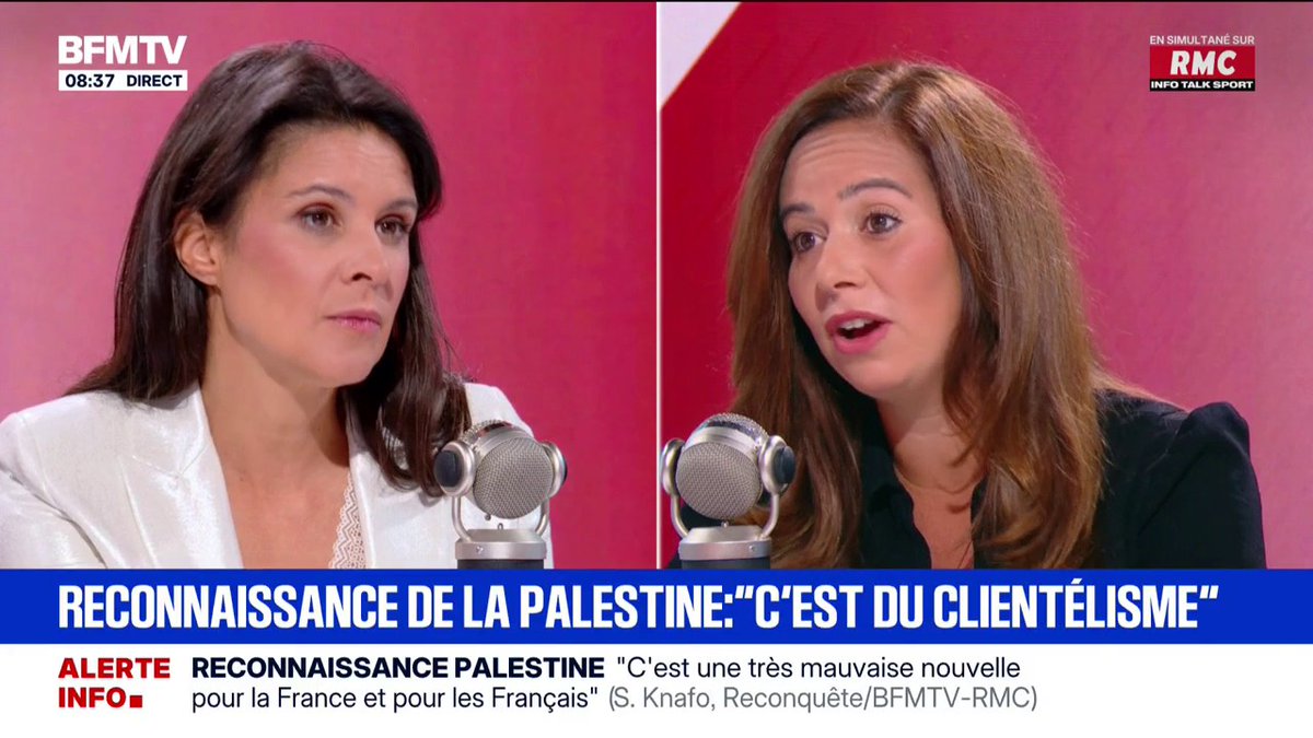 Pour Sarah Knafo ("Reconquête"), la reconnaissance de l'État palestinien est "un jour béni pour le clientélisme" d'une partie de la classe politique