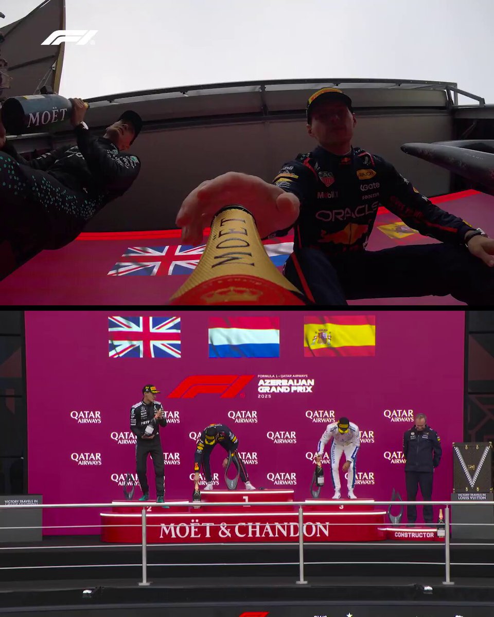 Celebrating on the podium in style! 🍾 #F1 #AzerbaijanGP