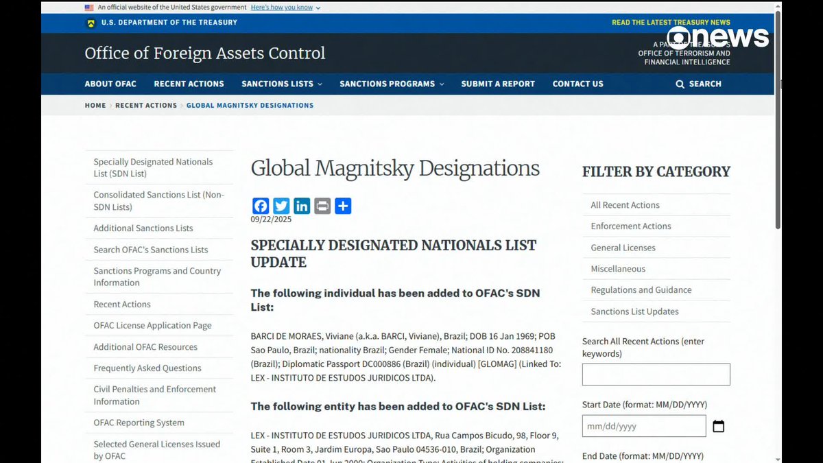 Estados Unidos anunciam sanção contra a esposa do ministro Alexandre de Moraes. Empresa de Viviane Barci de Moraes também é alvo da Lei Magnitsky. #ConexãoGloboNews ➡️ Assista à #GloboNews: