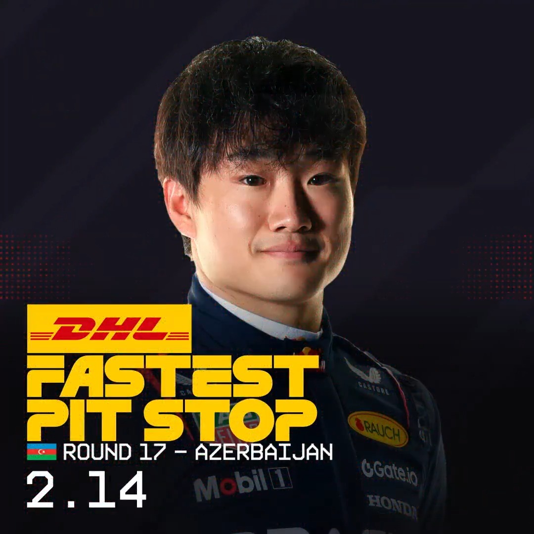 Working in harmony 👊 The DHL_Motorsports Fastest Pit Stop in Azerbaijan goes to Yuki Tsunoda and Red Bull 👉 #F1 #AzerbaijanGP #MomentsThatDeliver