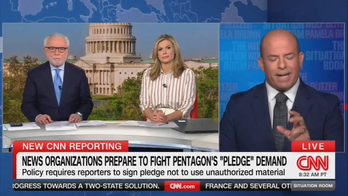 Reporter: According to a memo from the Pentagon, reporters will now have to sign a pledge not to obtain or use unauthorized material. The definition of unauthorized is so broad that it could basically punish reporters for doing their day to day work. Court have long upheld that journalists are able to report on government secrets to inform the public what is going on with their taxpayer dollars, but this new Pentagon policy tries to stop that.