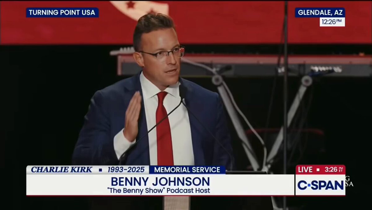 If you have any doubt that America is close to becoming a Christofascist country, this clip of paid Russian propaganda pusher Benny Johnson's speech from the Charlie Kirk memorial should erase that doubt. This is not what America is supposed to be. Scary shit.