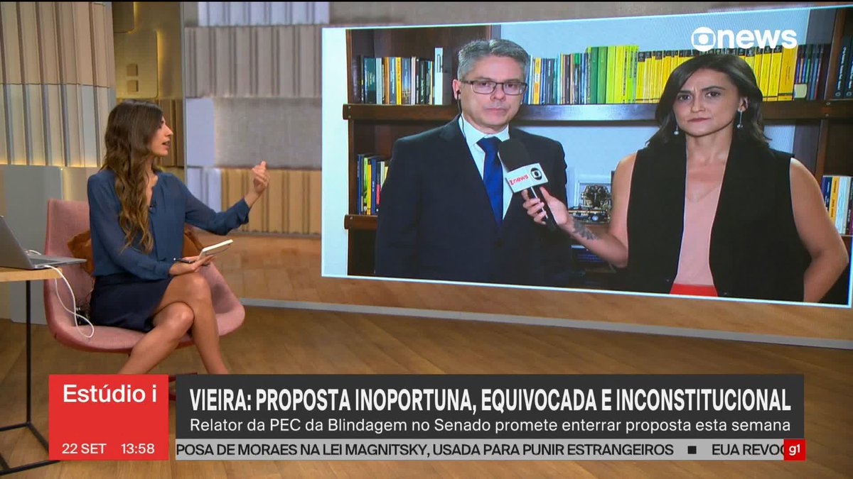“Hoje tem voto para derrotar a PEC, tanto na Comissão como no plenário”, diz o senador Alessandro Vieira (MDB-SE), relator da PEC da Blindagem no Senado. #Estúdioi ➡️ Assista à #GloboNews: