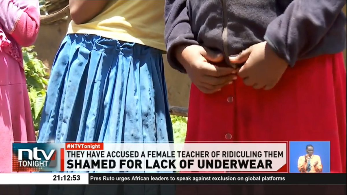 Shamed For Lack of Underwear: Two sisters from Kenana Primary School in Njoro, Nakuru county, have missed school for a week. This is after allegedly being ridiculed by a female teacher in front of staff for not wearing undergarments. #NTVTonight Zainab Ismail Ruth Sarmwei