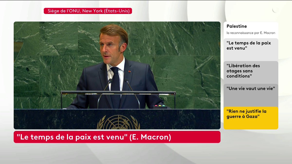 🔴⚡️ ALERTE INFO - "Je déclare que la France reconnait aujourd'hui l'Etat de Palestine", annonce Emmanuel Macron au siège de l'ONU.