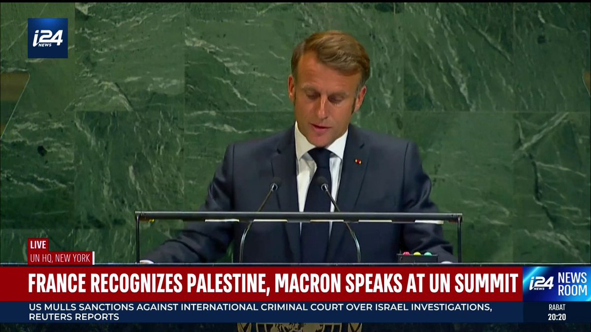 French President Macron announces official recognition of a Palestinian State during two-state solution summit in New York