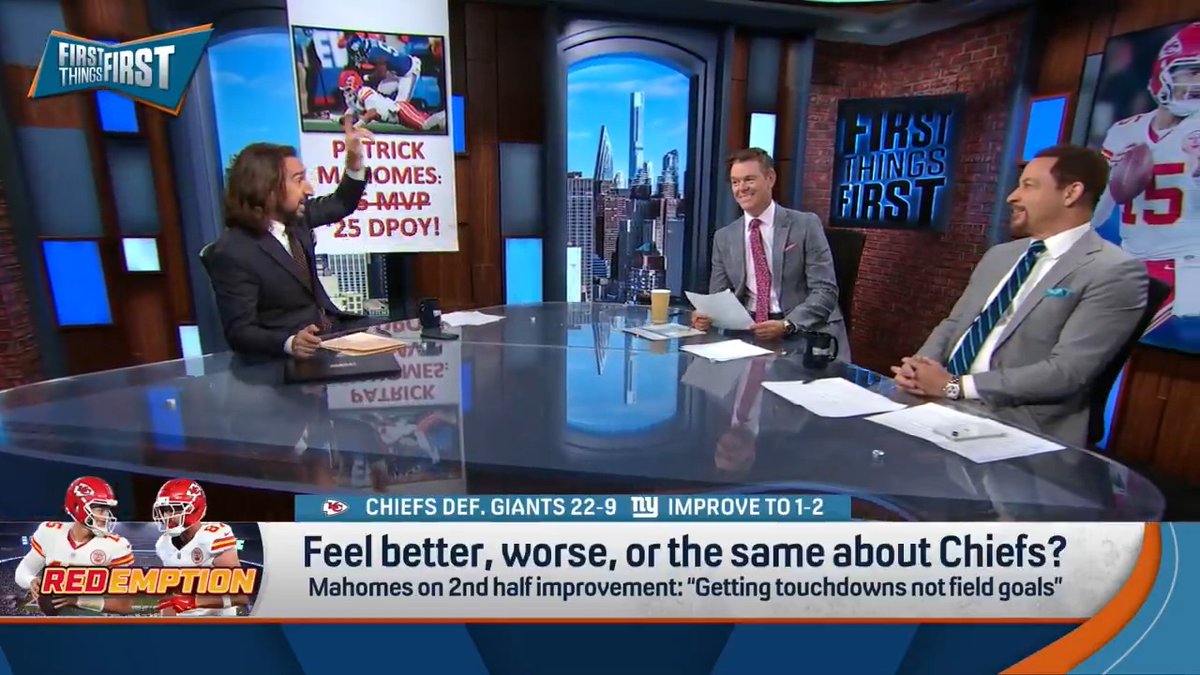 We once had ‘the pass heard round the world.’ Today, we have ‘the tackle that turned the tide.’ nick wright drops a banner in honor of the Chiefs first win and Patrick Mahomes’ iconic defensive play: