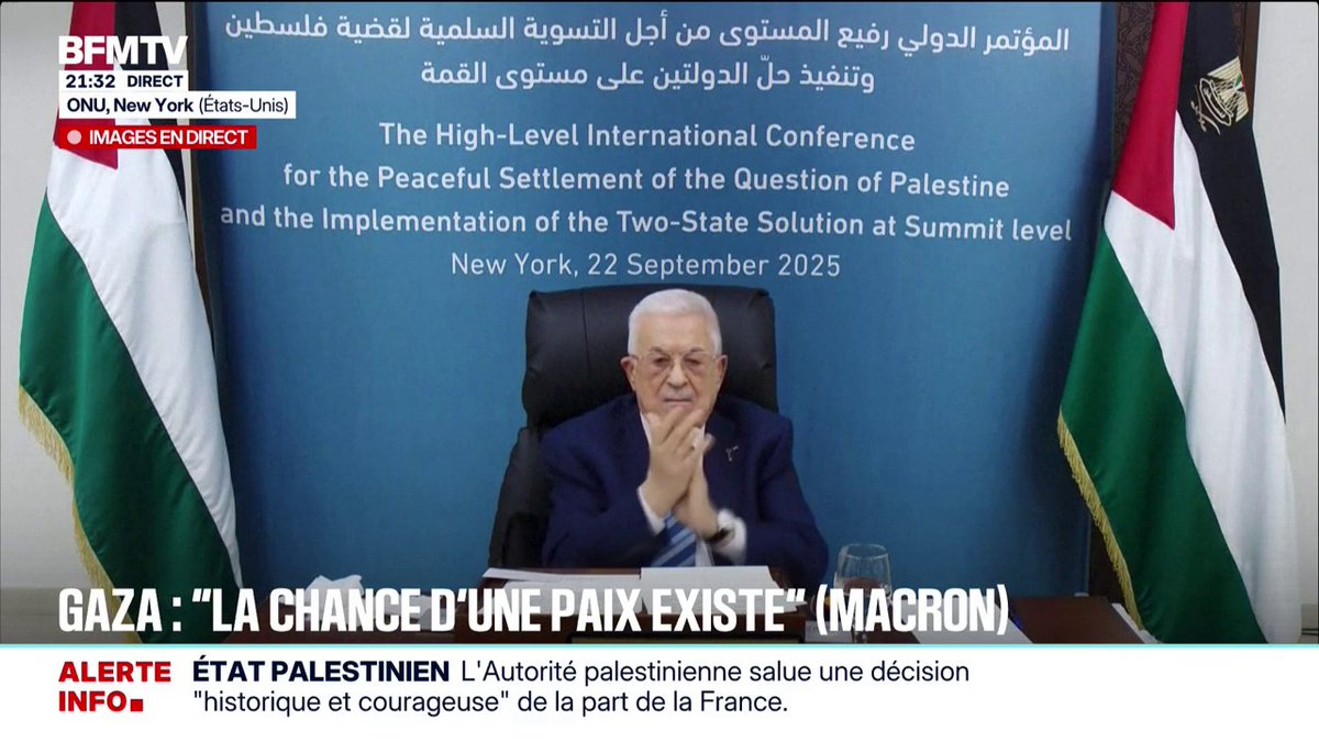Reconnaissance de la Palestine par la France: en visioconférence, le président Mahmoud Abbas applaudit les propos d'Emmanuel Macron. À l'ONU, les sièges de la délégation israélienne sont vides