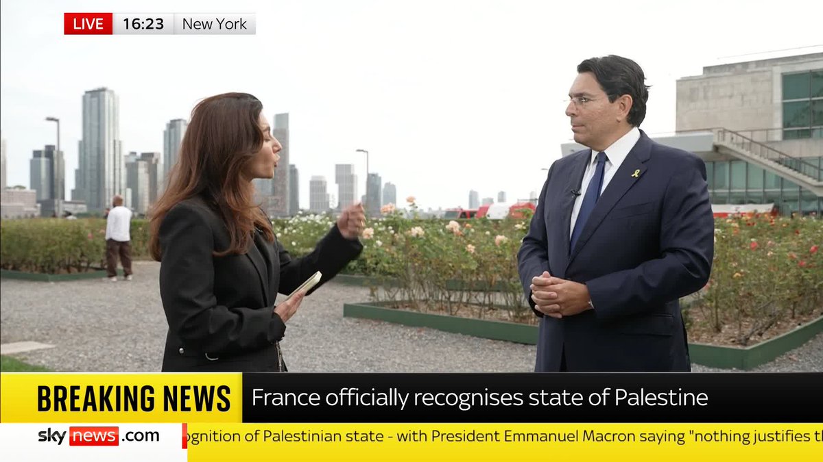 🗣️ "We have no intention to stay there, but we will leave when we will know that Hamas is not there". Israeli Ambassador to the UN Danny Danon speaks to Sky's Yalda Hakim as France recognises Palestine as a state. 📺 Sky 501, Virgin 602, Freeview 233 and YouTube