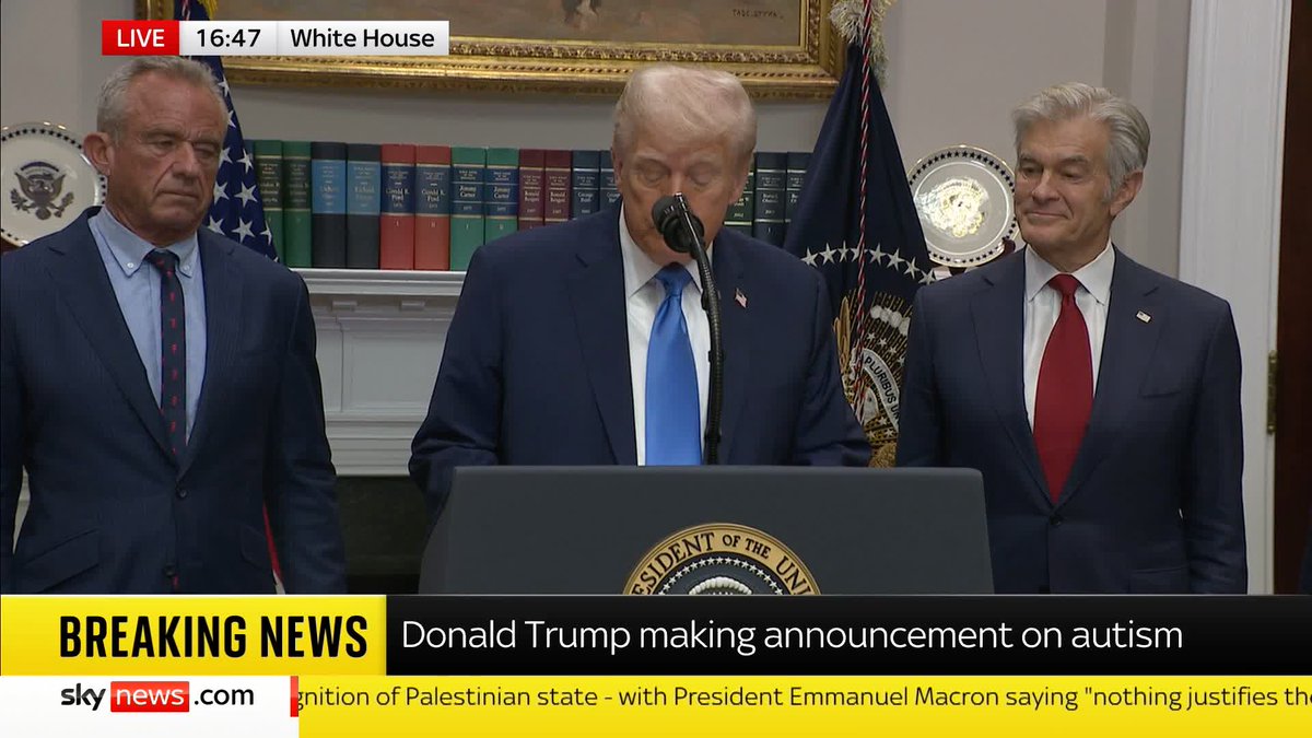 BREAKING: Donald Trump links autism with pain relief drug Tylenol. 📺 Sky 501, Virgin 602, Freeview 233 and YouTube