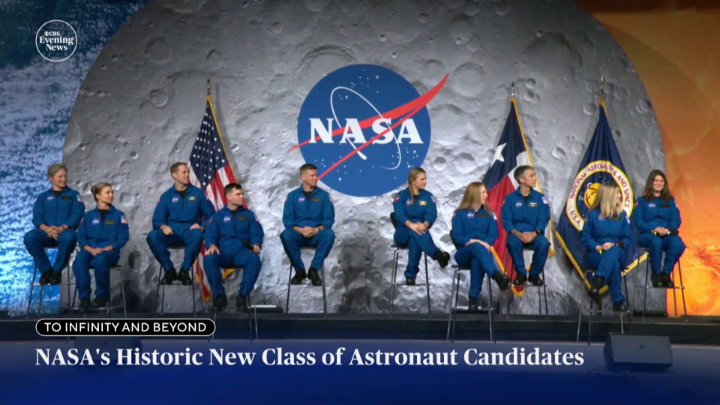 NASA introduced 10 new astronauts, four men and six women selected from more than 8,000 applicants, to begin training for future flights to the International Space Station, the moon and, eventually, Mars.