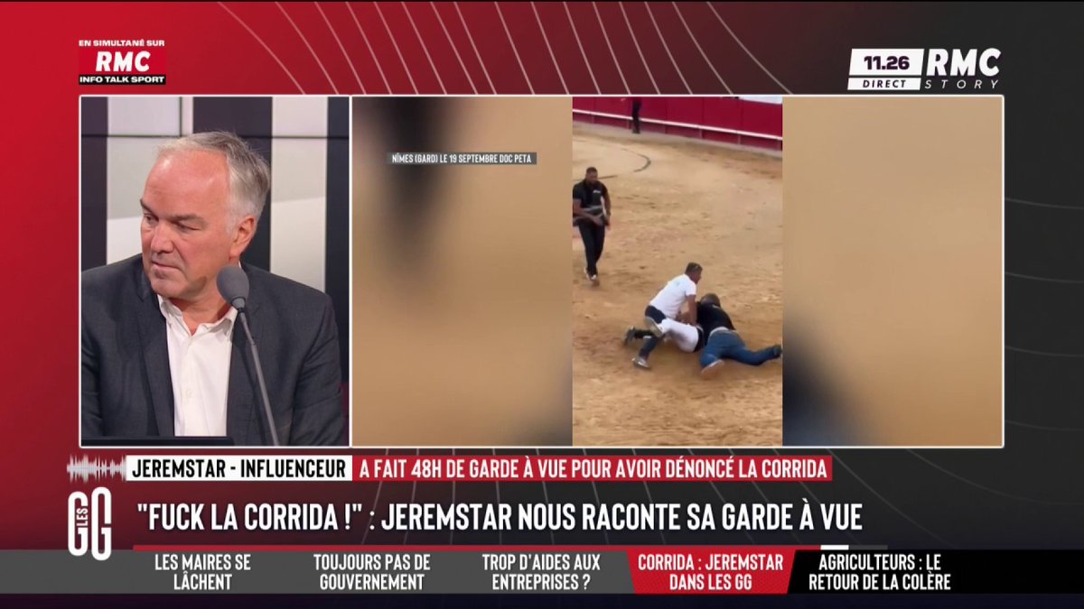 🐂 « F*CK la CORRIDA » : l’influenceur Jeremstar fait irruption au milieu des arènes de Nîmes, en pleine corrida 🎙️ Le témoignage de JEREMSTAR : "J'ai été traîné dans le sang des taureaux, menotté et amené au commissariat. J'ai fait 48h de garde à vue." #GGRMC