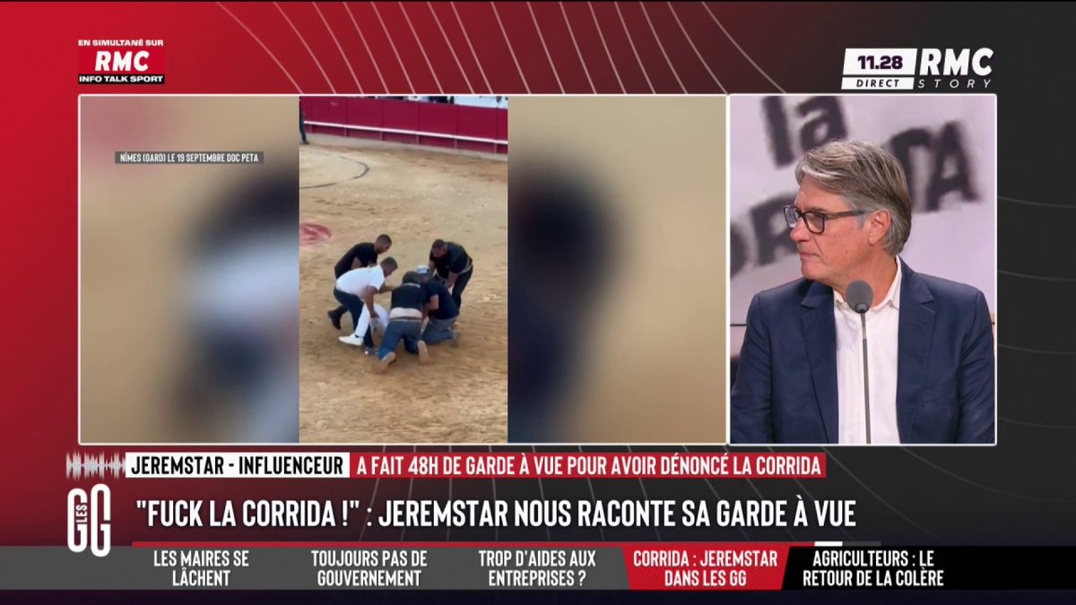 🐂 « F*CK la CORRIDA » : Jeremstar fait irruption au milieu des arènes 🎙️ JEREMSTAR : "La cruauté animale est une tradition mais la compassion pour les animaux un délit" 🎙️ Alain Marschall : "Qu'est-ce que vous êtes venu les emm*rder ! Venez pas emm*rder les gens !" #GGRMC