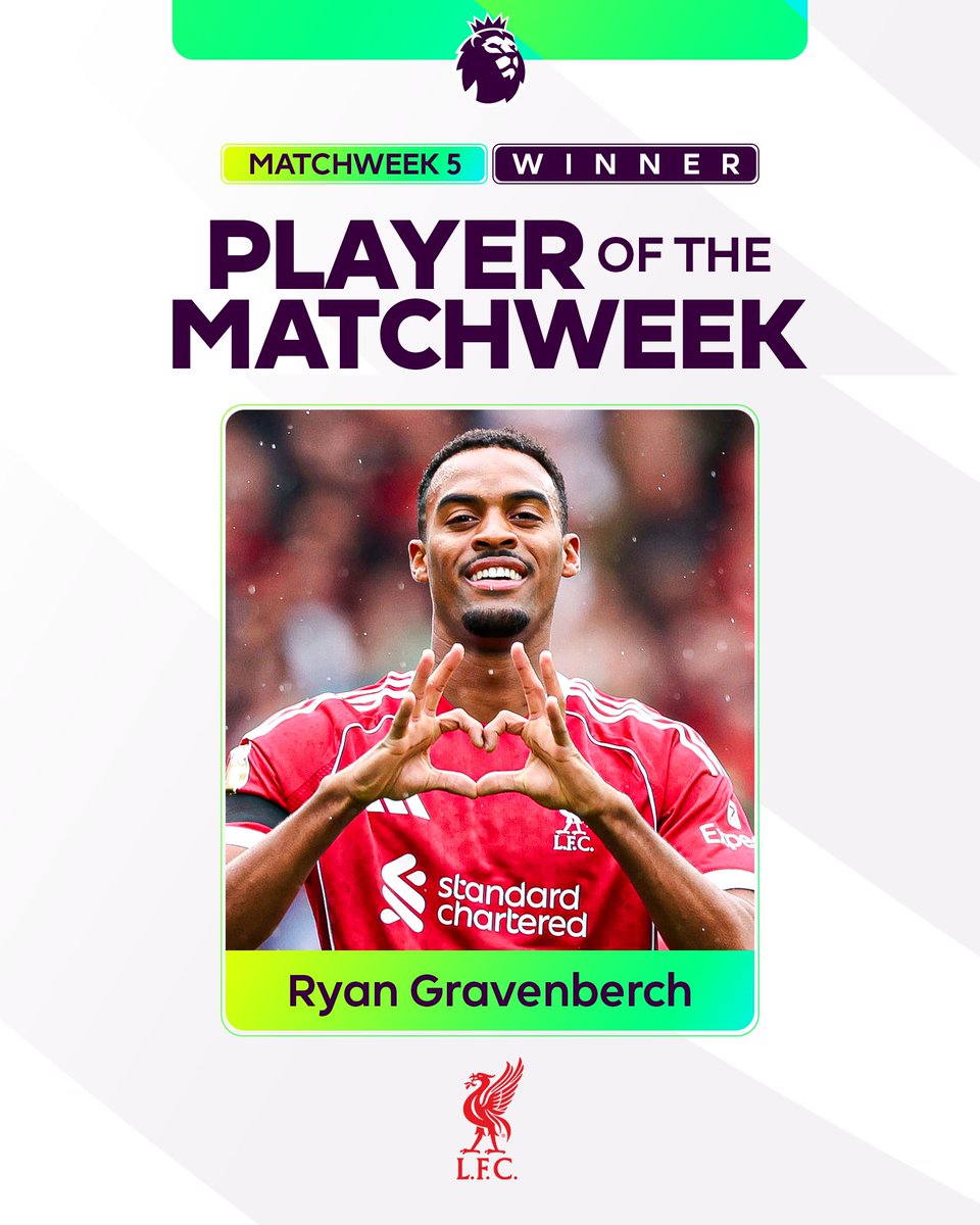 You have voted Ryan Gravenberch as Player of the Matchweek 💫 He was in dazzling form in Liverpool FC’s 2-1 derby win over Everton 👊