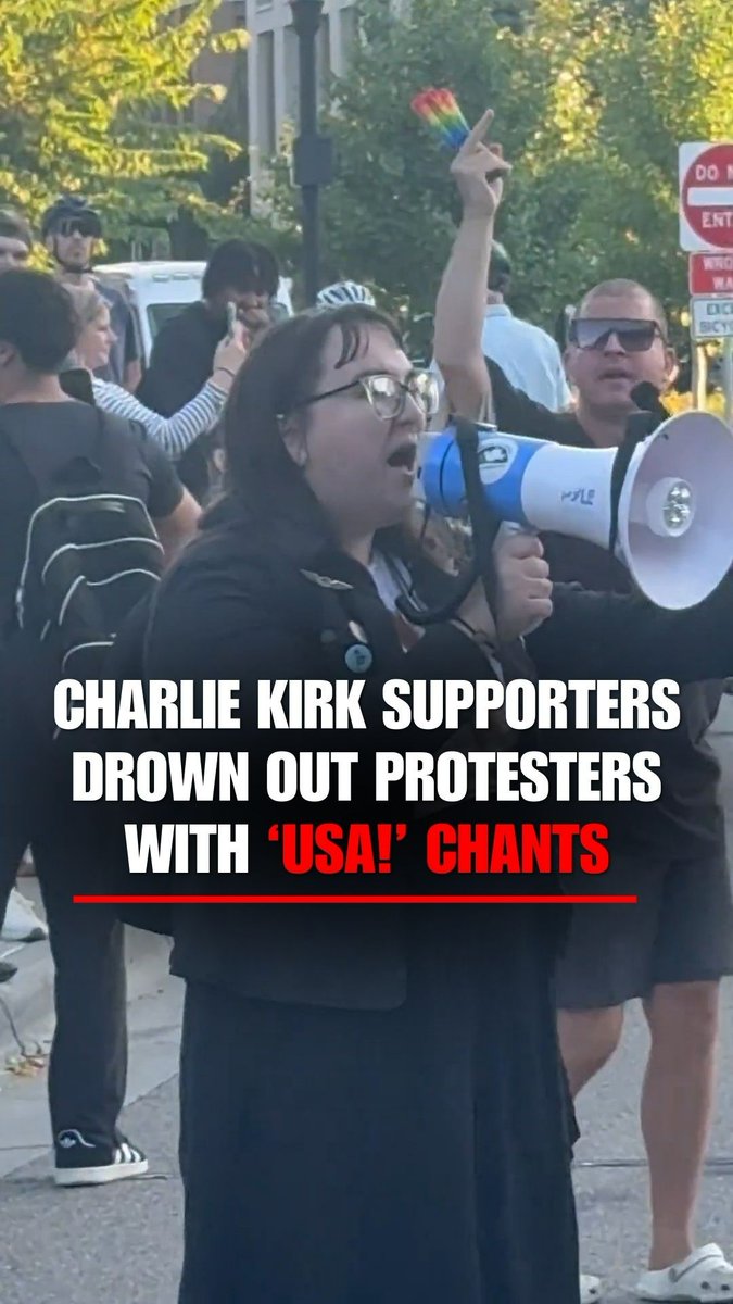 "USA! USA! USA!" Chants from left-wing protesters were overpowered by proud Americans gathered in line for Turning Point USA’s first tour event since the passing of Charlie Kirk.
