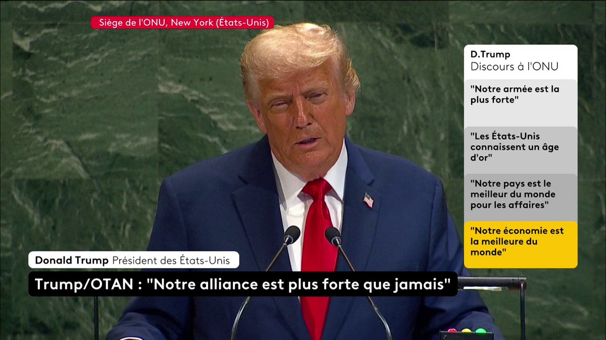 🔴 🗣 Donald Trump critique vivement l'ONU. "J'ai mis un terme à sept guerres. Je n'ai reçu aucun coup de téléphone de l'ONU me proposant à m'aider à résoudre ces conflits", affirme le président américain. "L'ONU n'est pas à la hauteur des attentes." #franceinfo