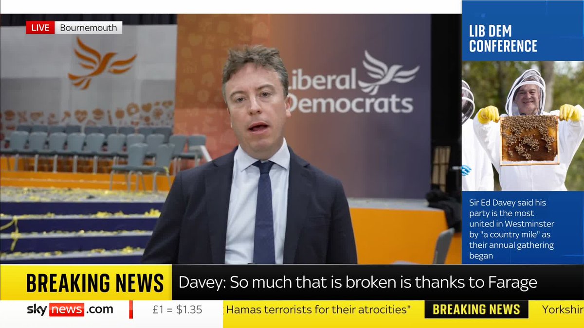 Don't let Trump's America "become Farage's Britain", Lib Dem leader Ed Davey warns. Sky's Political Deputy Editor Sam Coates Sky has the latest from Bournemouth where the party held its conference 👇 📺 Sky 501, Virgin 602, Freeview 233 and YouTube