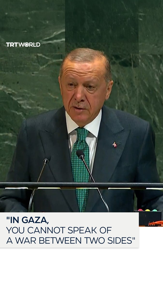 "This is an occupation, forced displacement, exile, and genocide…carried out under the pretext of the October 7th incident” Türkiye’s President Recep Tayyip Erdogan at UNGA called Israel’s war on Gaza a “policy of mass slaughter", rejecting the Israel’s narrative of counter-terrorism for the atrocities it commits in Palestine’s Gaza and occupied West Bank #PalestinesVoiceErdogan