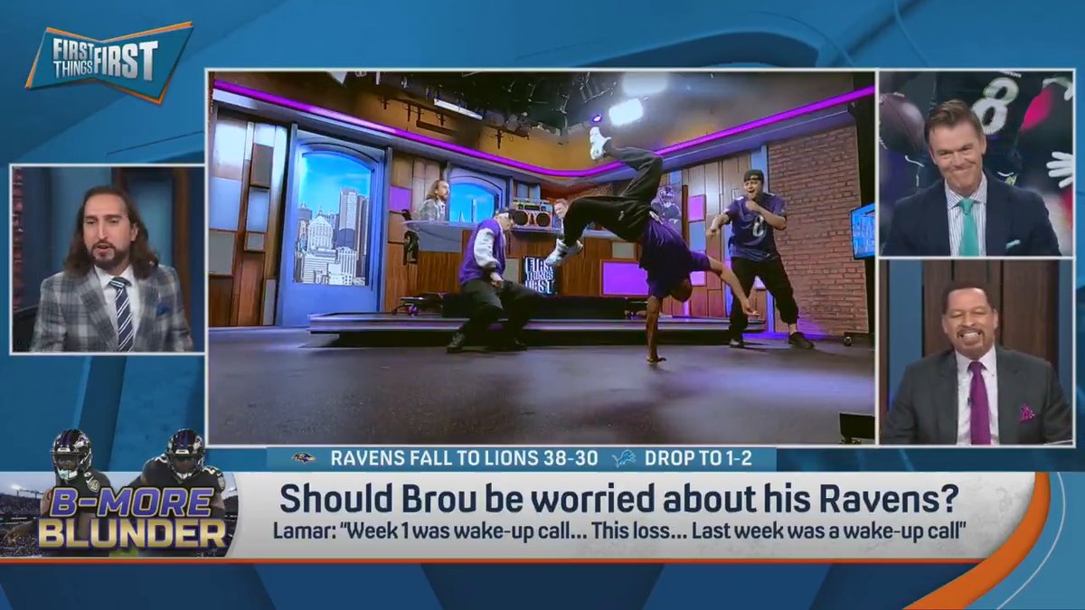 .nick wright brought out the breakdancers for Chris Broussard’s Ravens 😭 “Oh no. Now that’s a bridge too far! Y’all see this Ravens?! Do something about this next week in Kansas City!”