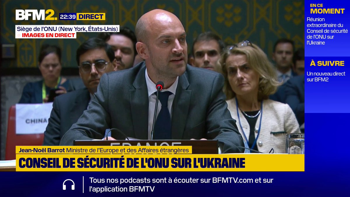 💬"La Russie est en échec", estime le ministre démissionnaire de l’Europe et des Affaires étrangères Jean-Noël Barrot au Conseil de sécurité de l'ONU consacré à la guerre en Ukraine #BFM2