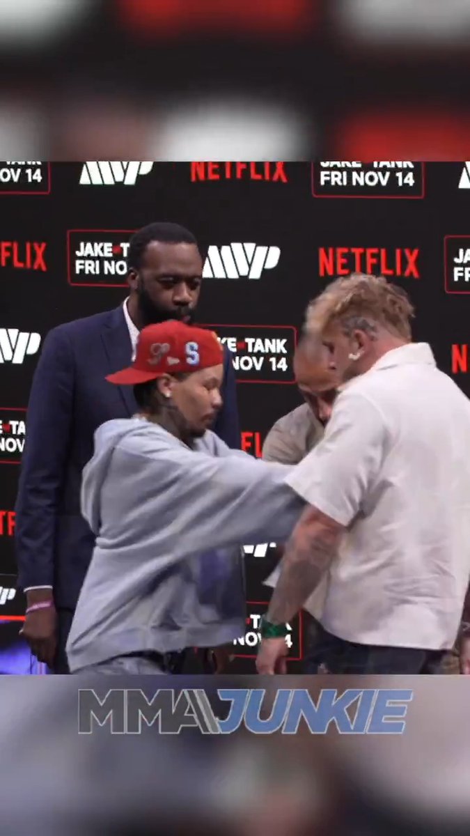 Tank Davis shoved Jake Paul during the faceoff at the second #JakeTank press conference.