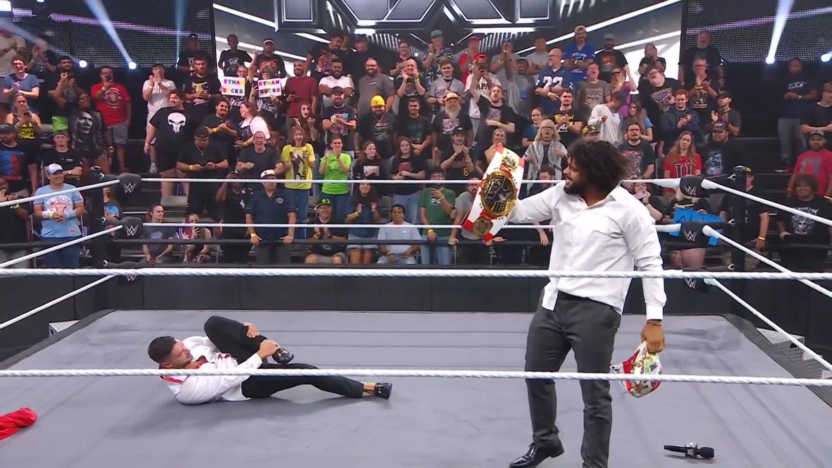 You just played yourself, “All Ego” Ethan Page! 😂 Tavion Heights WWE pulled a fast one on the North American Champion!!