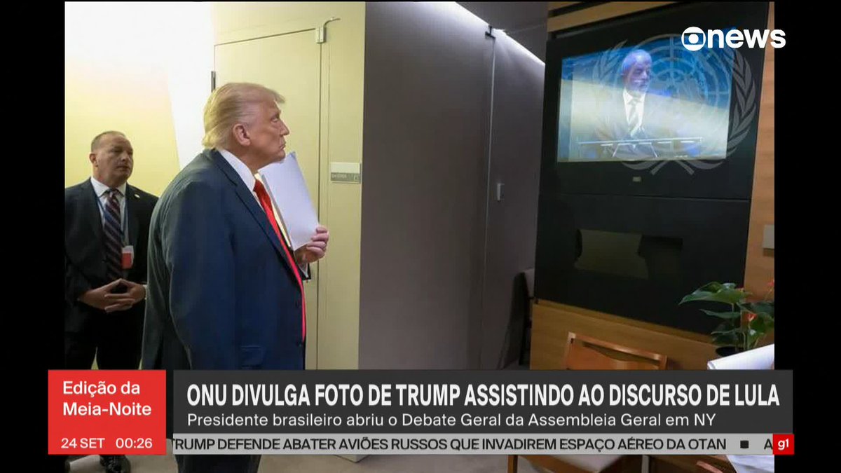 ONU divulga foto de Trump assistindo ao discurso de Lula na Assembleia Geral. #Edição0 ➡️ Assista à #GloboNews: