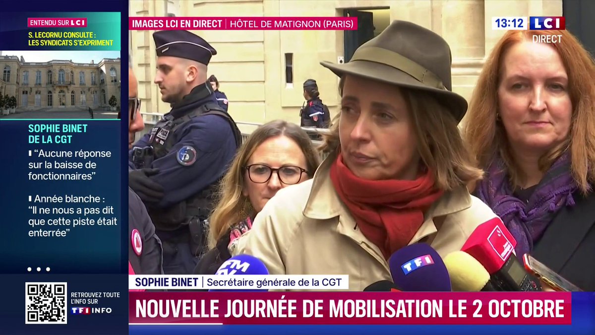 🔴 Les syndicats reçus à Matignon 🗣️"Il y a eu une bonne nouvelle dans ce rendez-vous : le Premier ministre nous a dit que jamais dans la Ve République un Premier ministre n'avait été aussi fragile, donc ça confirme que nous sommes en position de force" : Sophie Binet.