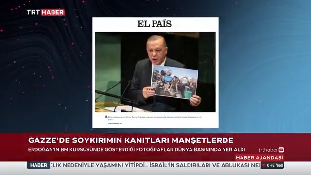 Cumhurbaşkanı Erdoğan'ın BM kürsüsünde Gazze'deki katliamları dünyaya haykırdığı tarihi konuşma geniş yankı uyandırdı. Dünya basını Cumhurbaşkanı Erdoğan'ın sözlerini manşetlere taşıdı. 📌“Erdoğan, Gazze'deki katliam üzerinden dünyanın vicdanını sorguladı.”