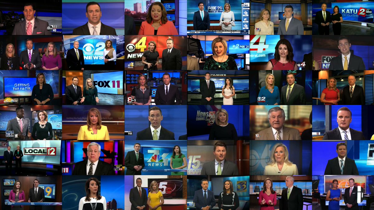 Sinclair, a far-right station that spews the fascist authoritarian Trump regime's propaganda is now a facsimile of communist Russia's Soviet Central Television. Refusing to broadcast Jimmy Kimmel, Sinclair forced 28 anchors to read the exact same script.