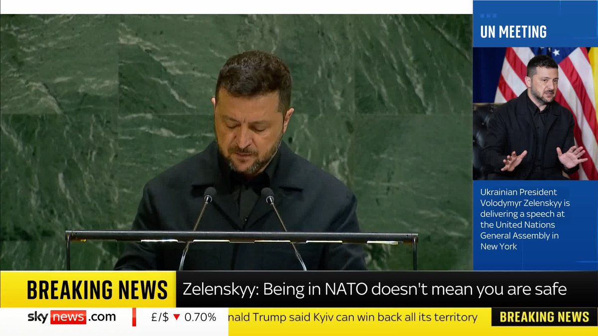 "The world moves too slowly to protect itself". Volodymyr Zelenskyy is addressing the UN General Assembly after a major reversal on the Ukraine war from Donald Trump yesterday. Read more: 📺 Sky 501, Virgin 602, Freeview 233 and YouTube