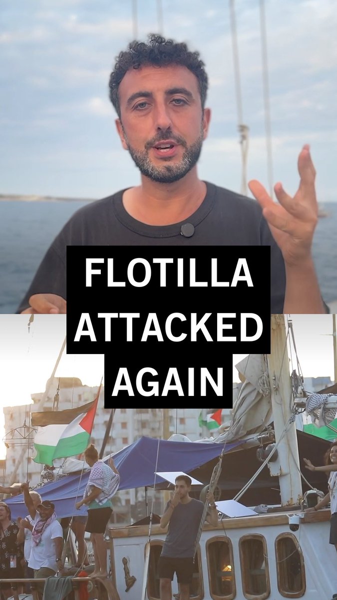 🚨BREAKING: Last night the Global Sumud Flotilla was attacked by drones - again. British-Palestinian journalist Kieran Andrieu was aboard one of the ships. Despite these attacks the flotilla sails on, because the mission is too important.